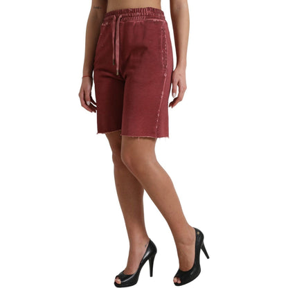Dolce & Gabbana Maroon Cotton High Waist Sweatshorts Shorts