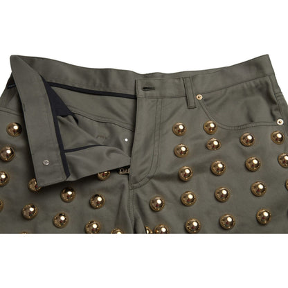 Dolce & Gabbana Green Embellished Cotton High Waist Hot Pants Shorts