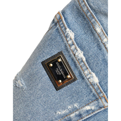 Dolce & Gabbana Blue Tattered Embellished Bermuda Shorts