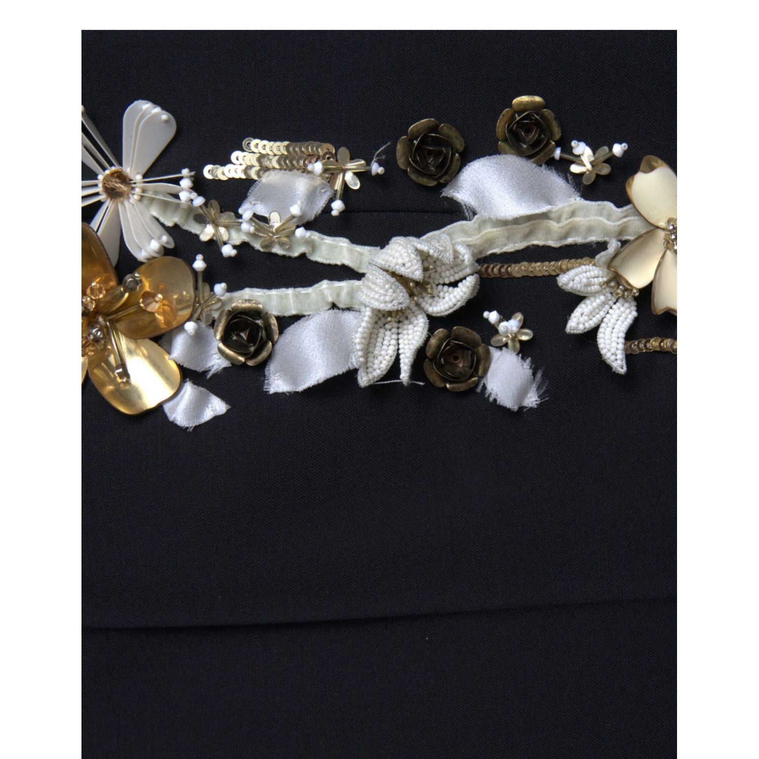 Dolce & Gabbana Black Floral Applique High Waist Tapered Pants