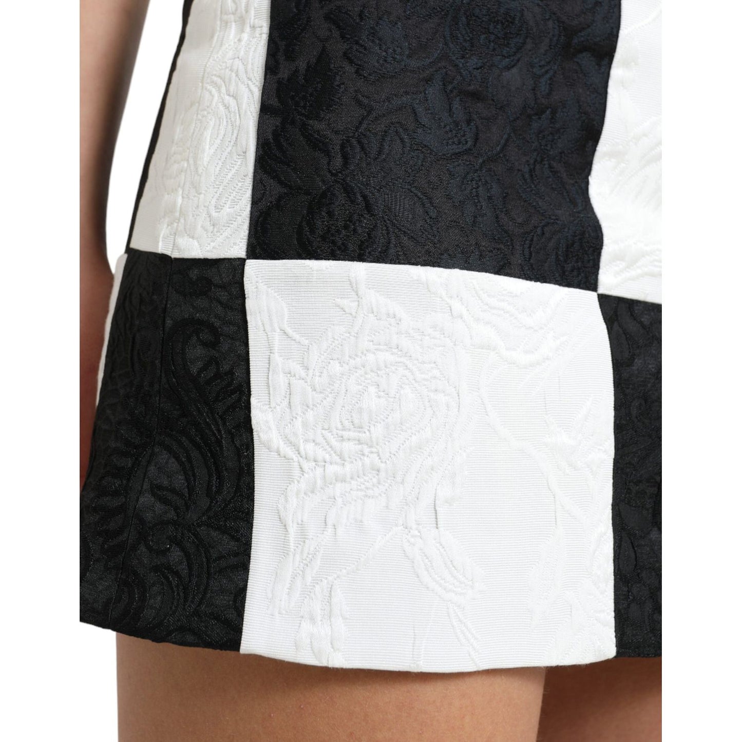 Dolce & Gabbana Black White Floral Brocade High Waist Skirt