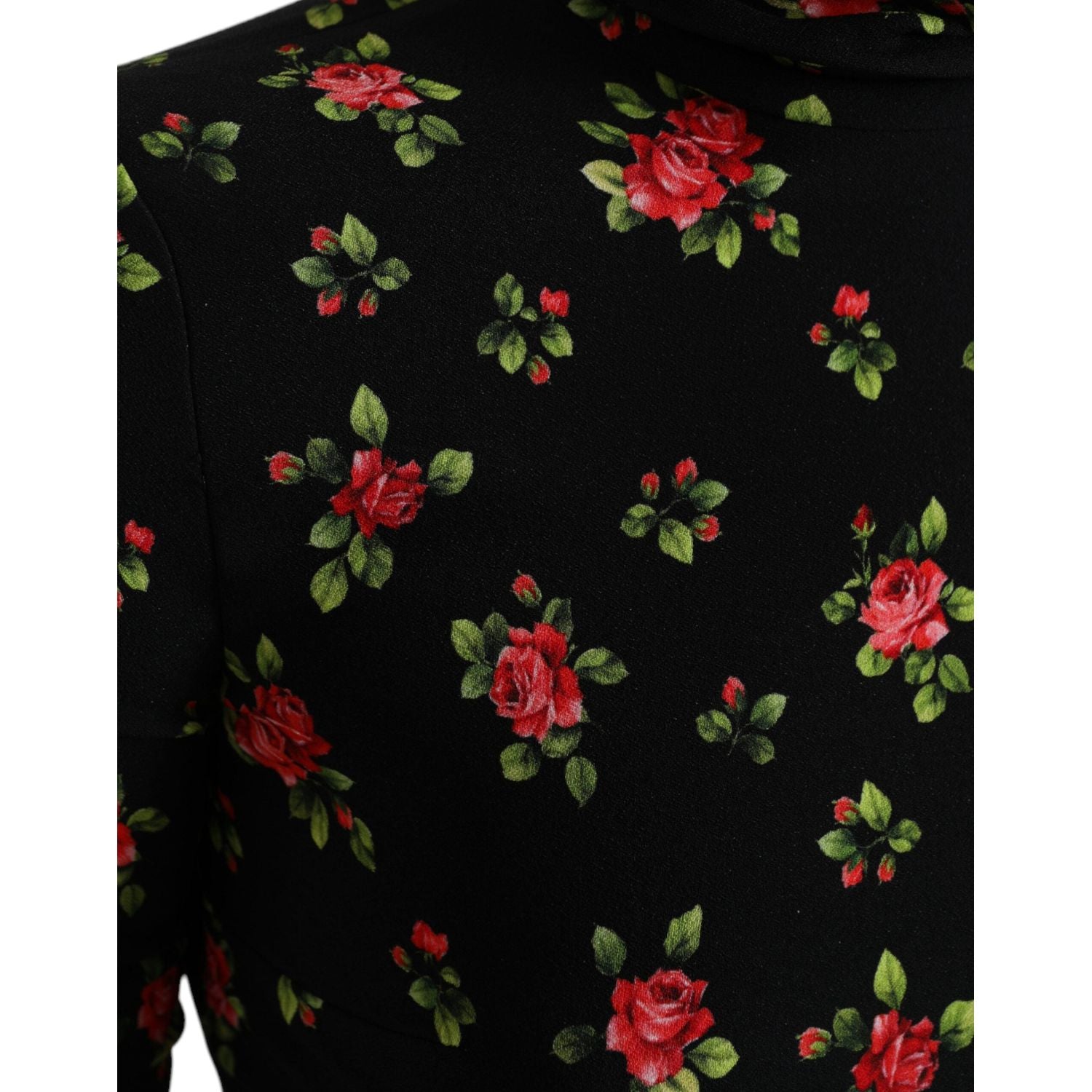 Dolce & Gabbana Black Rose Print Turtle Neck Blouse Top