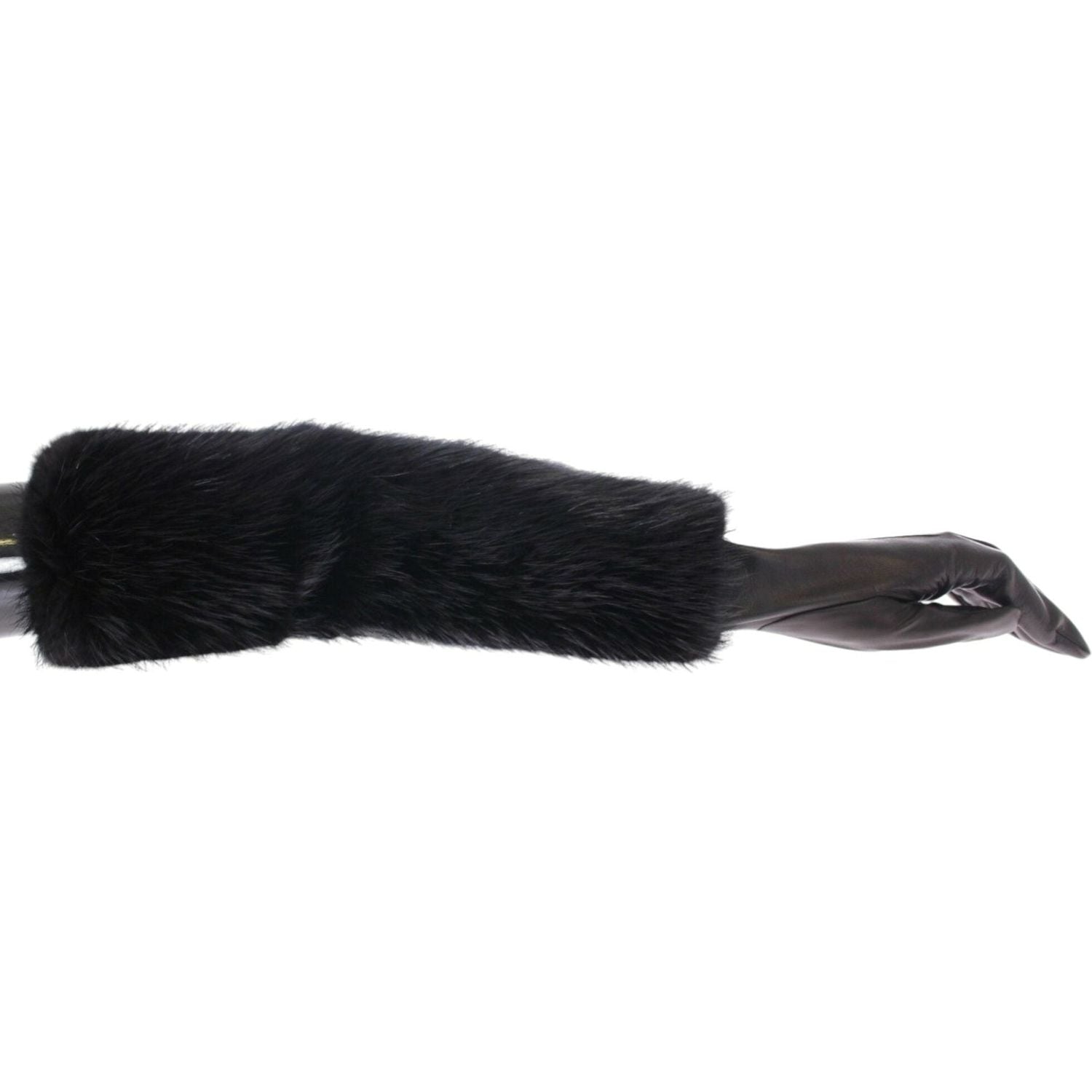 Dolce & Gabbana Black Beaver Fur Lambskin Leather Elbow Gloves