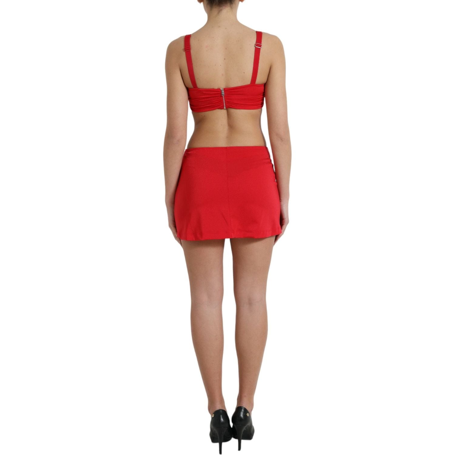 Dolce & Gabbana Red Cutout Nylon Sheath Sleeveless Mini Dress