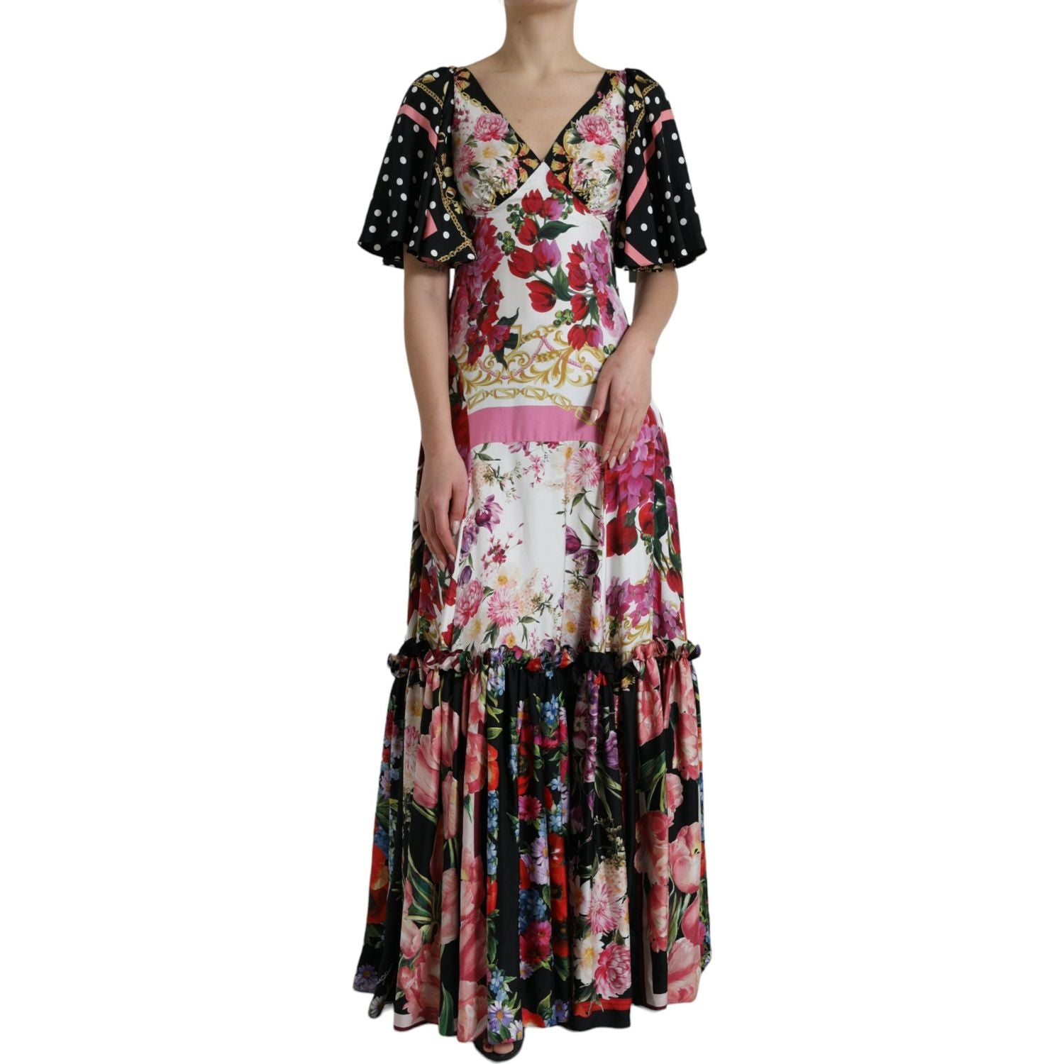 Dolce & Gabbana Multicolor Floral Print Silk Twill Gown Dress
