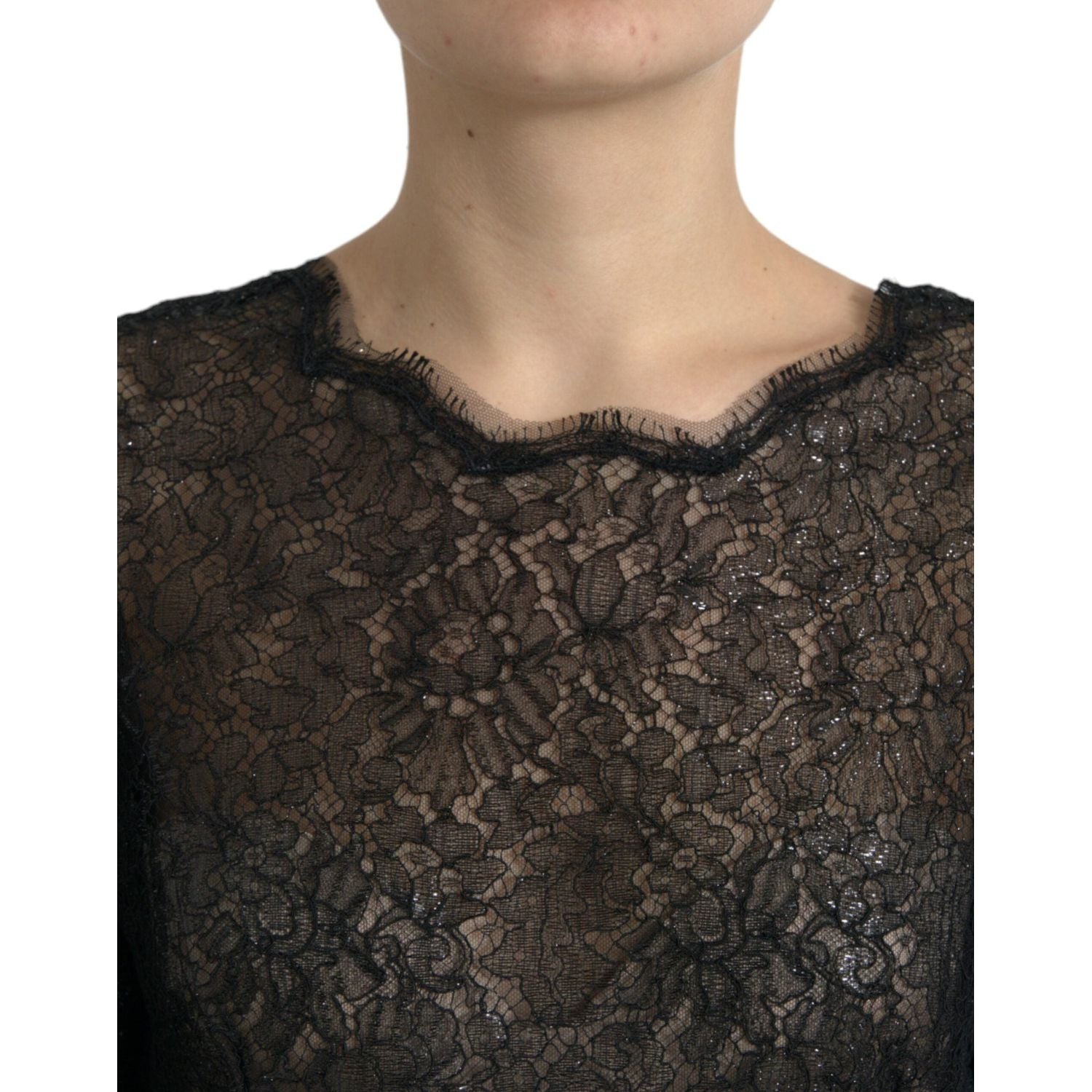 Dolce & Gabbana Black Floral Lace Sheer A-line Midi Dress