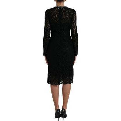 Dolce & Gabbana Black Lace Crystal Embellished Sheath Dress