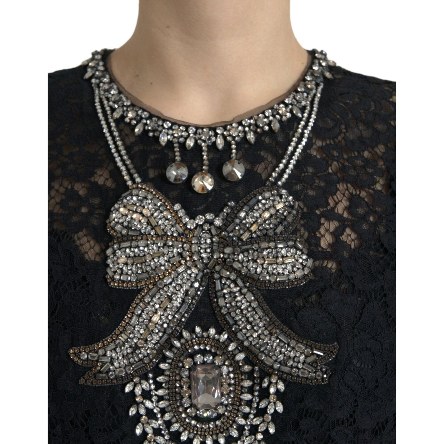 Dolce & Gabbana Black Lace Crystal Embellished Sheath Dress