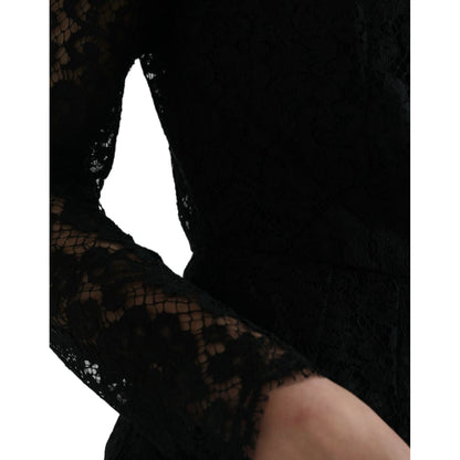 Dolce & Gabbana Black Lace Crystal Embellished Sheath Dress