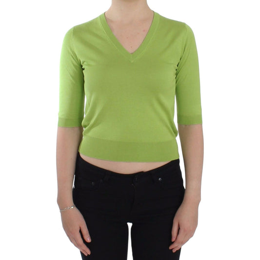 Dolce & Gabbana Green Wool V-neck Pullover Sweater Top