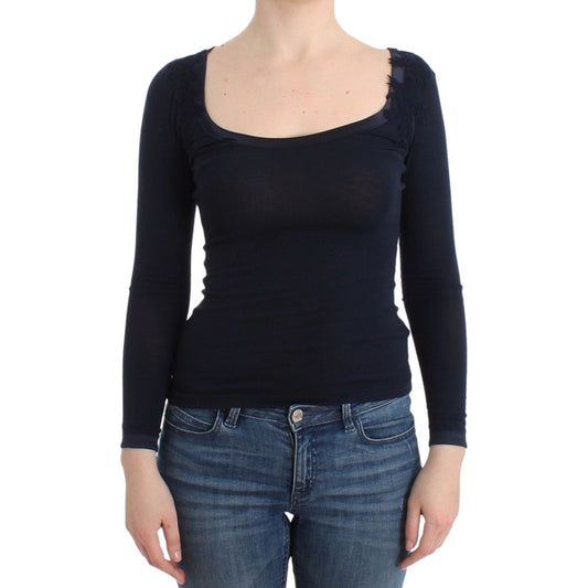 Ermanno Scervino Lingerie Blue Top Blouse Jumper Lace Rayon 1728,47% polyester,6% elasstane,67345645728,Blue,Clothing,Ermanno Scervino,IT40 | XS,Long Sleeve - T-Shirts - Clothing,Material: 47% rayon,New with tags,Sweaters - Women - Clothing,T-Shirts - Clo