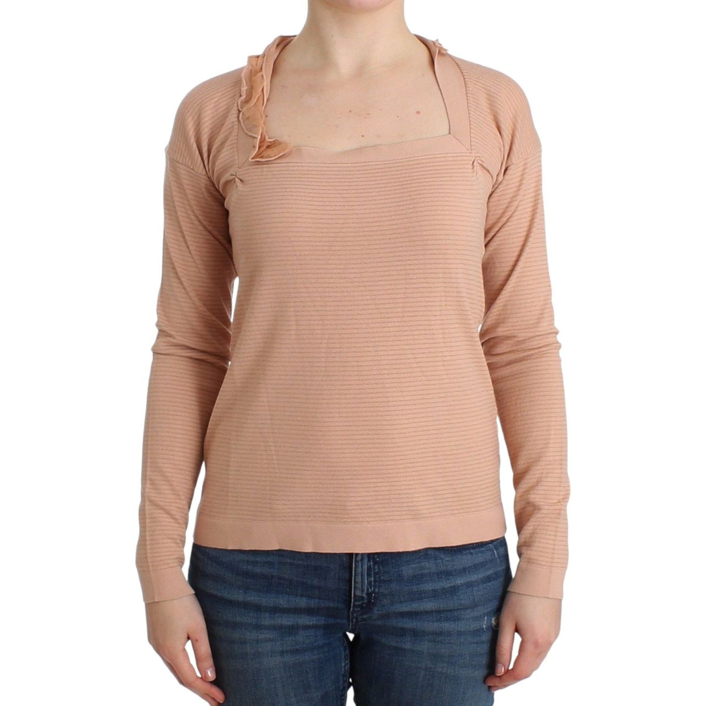 Ermanno Scervino Orange Wool Blend Striped Long Sleeve Top (Final 100% Silk),1728,29% Viscose,33% Wool,67345645728,Clothing,Ermanno Scervino,IT44 | M,Long Sleeve - T-Shirts - Clothing,Material: 38% Nylon,New with tags,Orange,Sweaters - Women - Clothing,T-