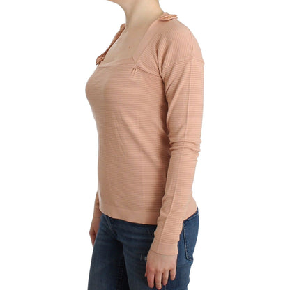 Ermanno Scervino Orange Wool Blend Striped Long Sleeve Top (Final 100% Silk),1728,29% Viscose,33% Wool,67345645728,Clothing,Ermanno Scervino,IT44 | M,Long Sleeve - T-Shirts - Clothing,Material: 38% Nylon,New with tags,Orange,Sweaters - Women - Clothing,T-