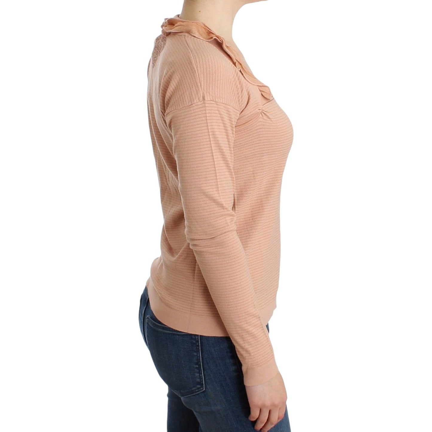 Ermanno Scervino Orange Wool Blend Striped Long Sleeve Top (Final 100% Silk),1728,29% Viscose,33% Wool,67345645728,Clothing,Ermanno Scervino,IT44 | M,Long Sleeve - T-Shirts - Clothing,Material: 38% Nylon,New with tags,Orange,Sweaters - Women - Clothing,T-