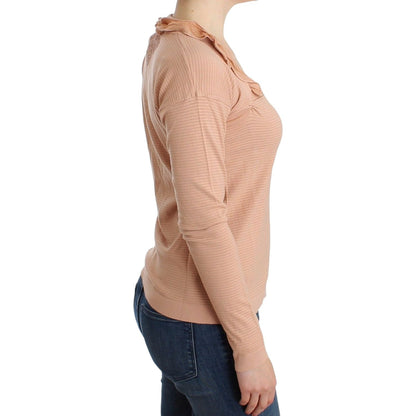 Ermanno Scervino Orange Wool Blend Striped Long Sleeve Top (Final 100% Silk),1728,29% Viscose,33% Wool,67345645728,Clothing,Ermanno Scervino,IT44 | M,Long Sleeve - T-Shirts - Clothing,Material: 38% Nylon,New with tags,Orange,Sweaters - Women - Clothing,T-