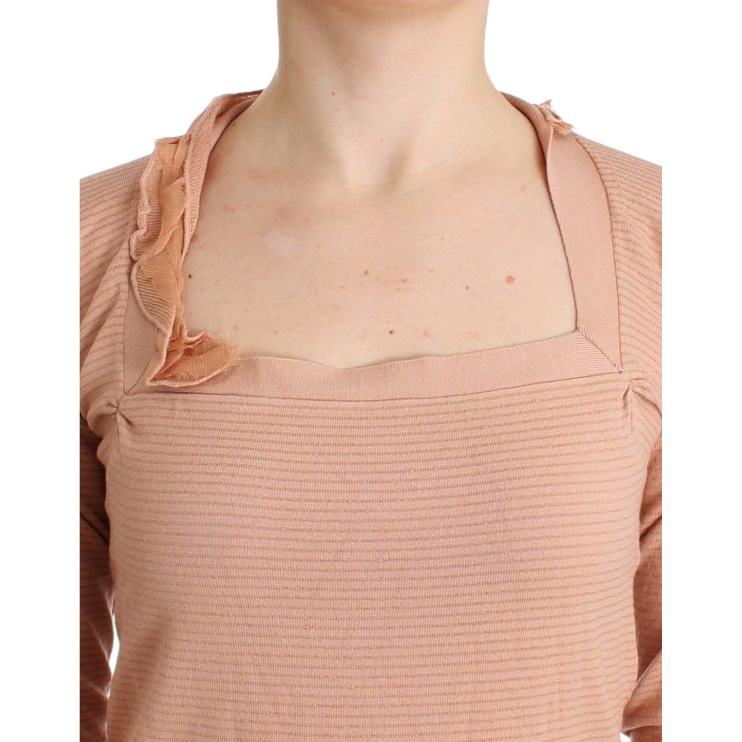 Ermanno Scervino Orange Wool Blend Striped Long Sleeve Top (Final 100% Silk),1728,29% Viscose,33% Wool,67345645728,Clothing,Ermanno Scervino,IT44 | M,Long Sleeve - T-Shirts - Clothing,Material: 38% Nylon,New with tags,Orange,Sweaters - Women - Clothing,T-