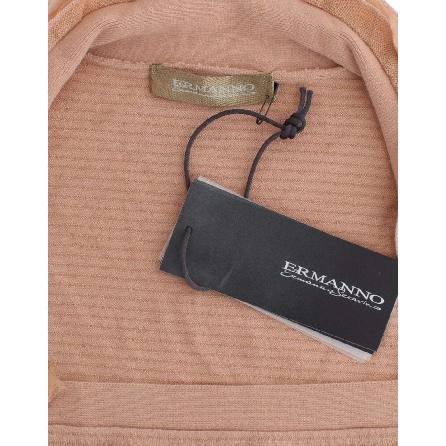 Ermanno Scervino Orange Wool Blend Striped Long Sleeve Top (Final 100% Silk),1728,29% Viscose,33% Wool,67345645728,Clothing,Ermanno Scervino,IT44 | M,Long Sleeve - T-Shirts - Clothing,Material: 38% Nylon,New with tags,Orange,Sweaters - Women - Clothing,T-