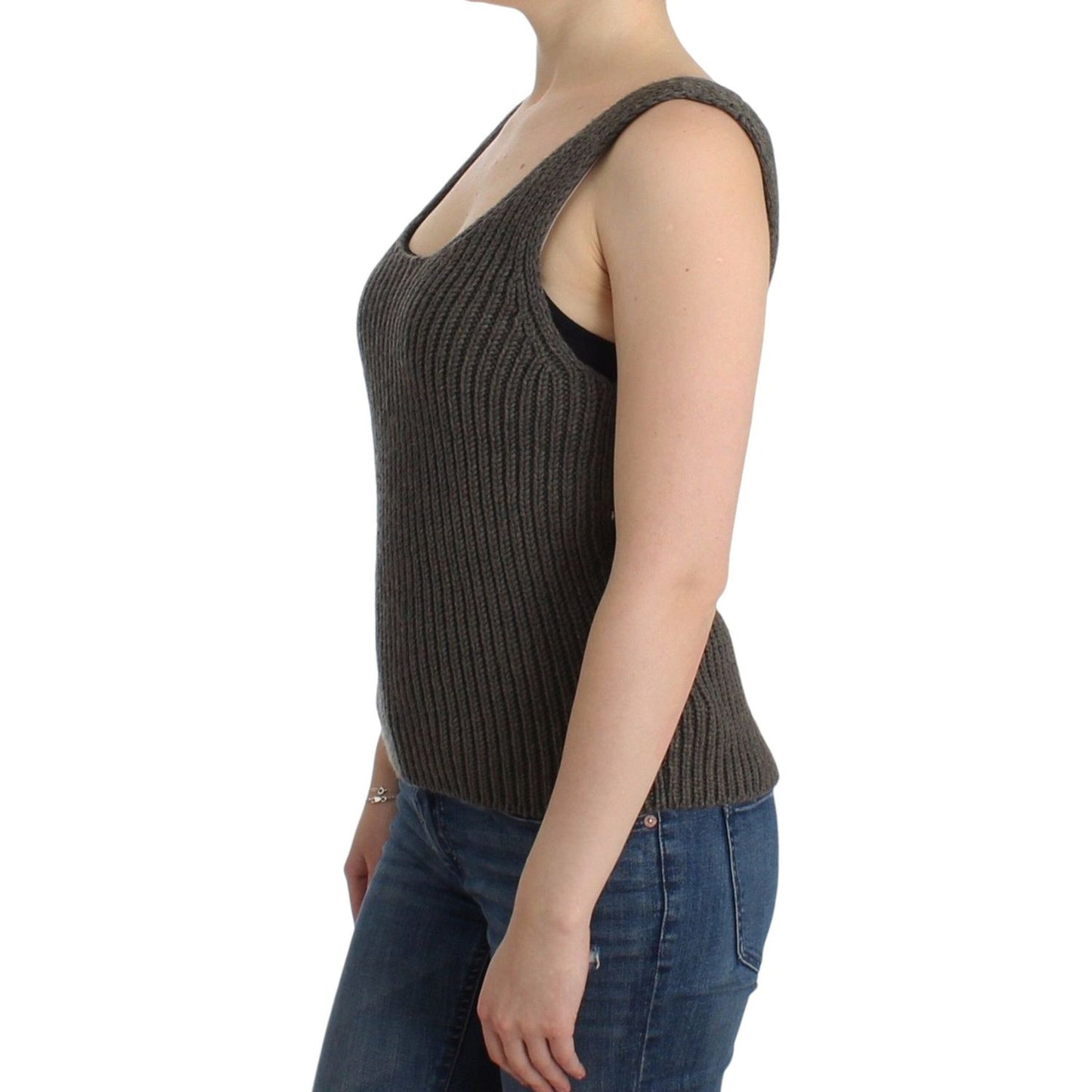 Ermanno Scervino Gray Knit Top Knitted Sweater Merino Wool 15% viscose,17% polyamide,1728,25% merino wool,67345645728,Clothing,Ermanno Scervino,Gray,IT40 | XS,IT42 | S,Material: 43% acrylic,New with tags,Sleeveless - T-Shirts - Clothing,T-Shirts - Clothin
