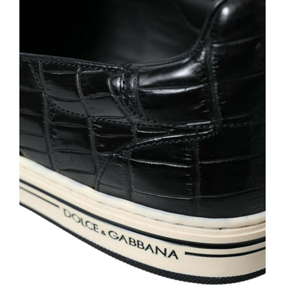Dolce & Gabbana Black Croc Exotic Leather Sneakers Shoes