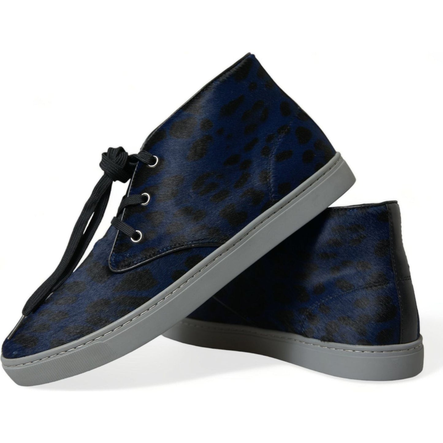 Dolce & Gabbana Blue Calfskin Leopard Mid Top Sneakers Shoes