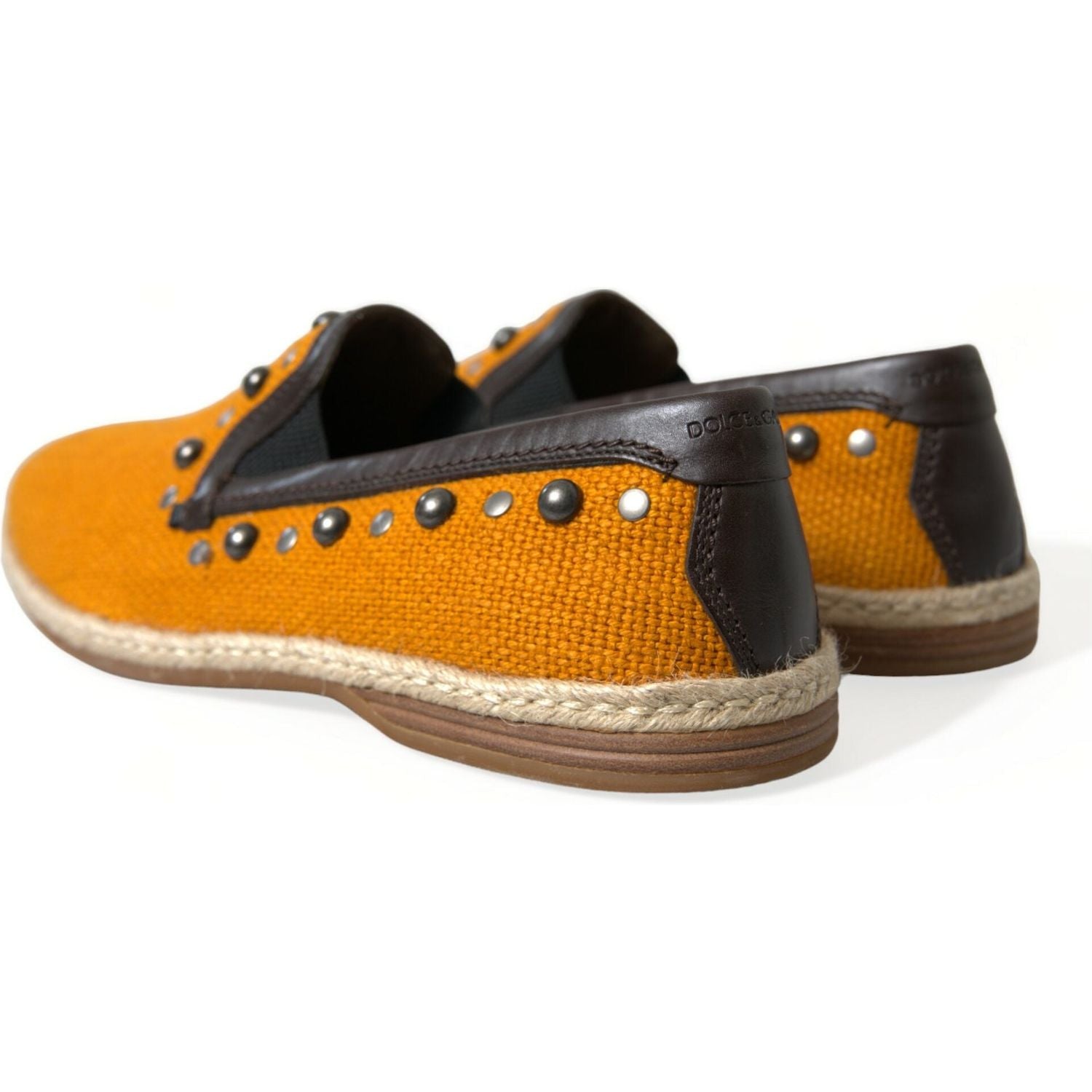 Dolce & Gabbana Orange Linen Leather Studded Loafers Shoes