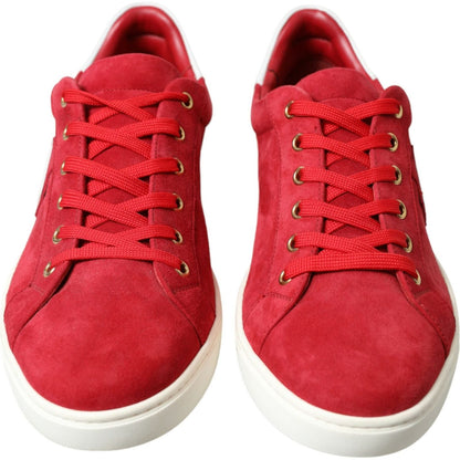 Dolce & Gabbana Red Suede Leather Men Low Top Sneakers Shoes