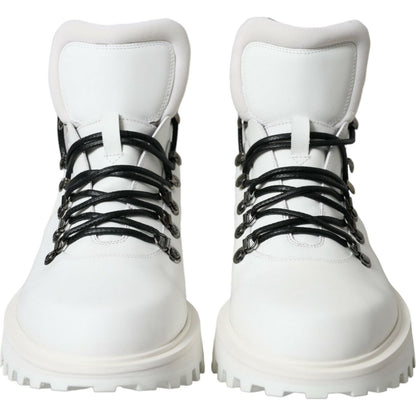 Dolce & Gabbana White Vulcano Trekking Ankle Boots Shoes