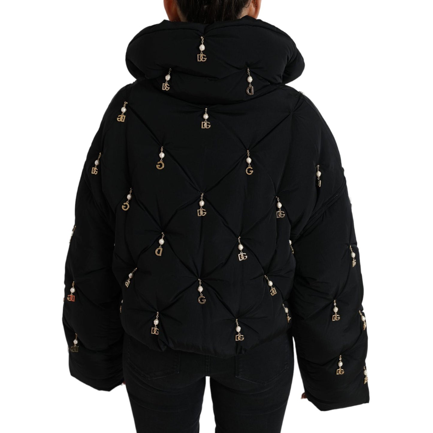 Dolce & Gabbana Black Embellished Quilted Shell Bomber Jacket