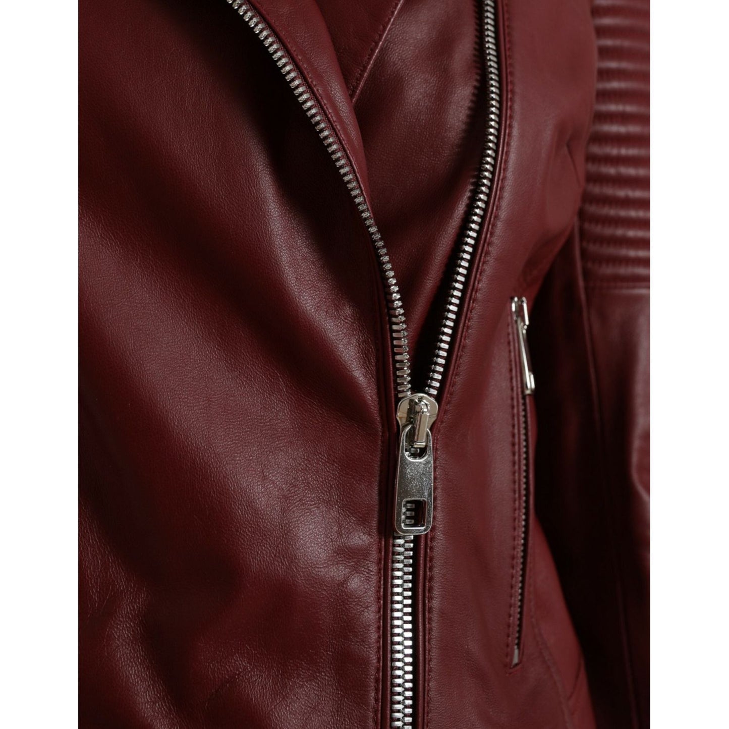 Dolce & Gabbana Bordeaux Leather Biker Coat Lambskin Jacket