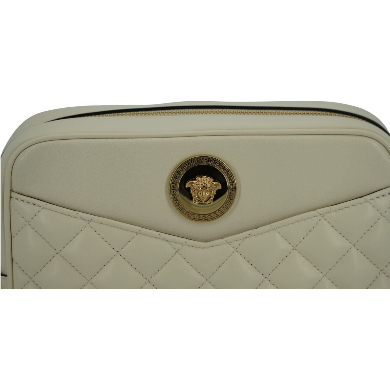 Versace Elegant White Leather Camera Shoulder Bag