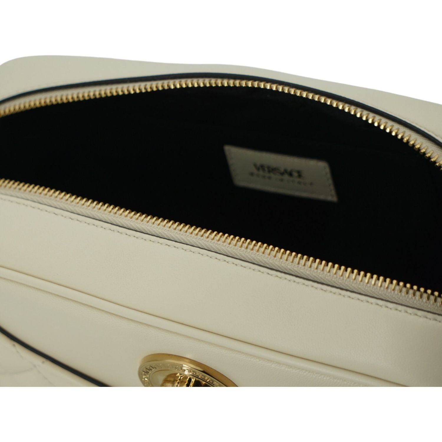 Versace Elegant White Leather Camera Shoulder Bag