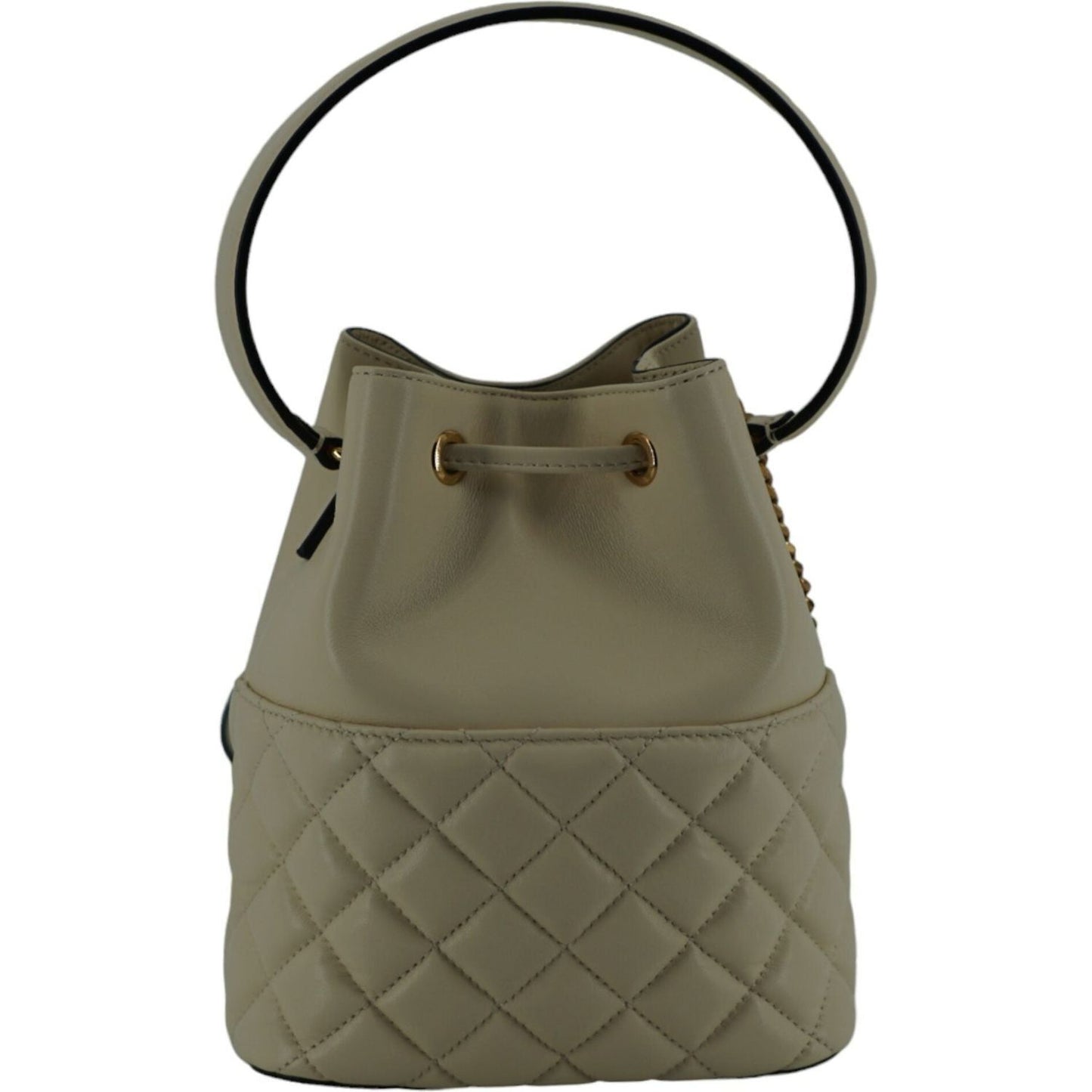 Versace Elegant Small White Leather Bucket Shoulder Bag
