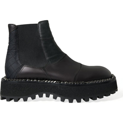 Dolce & Gabbana Black Leather Slip On Stretch Chelsea Boots Shoes