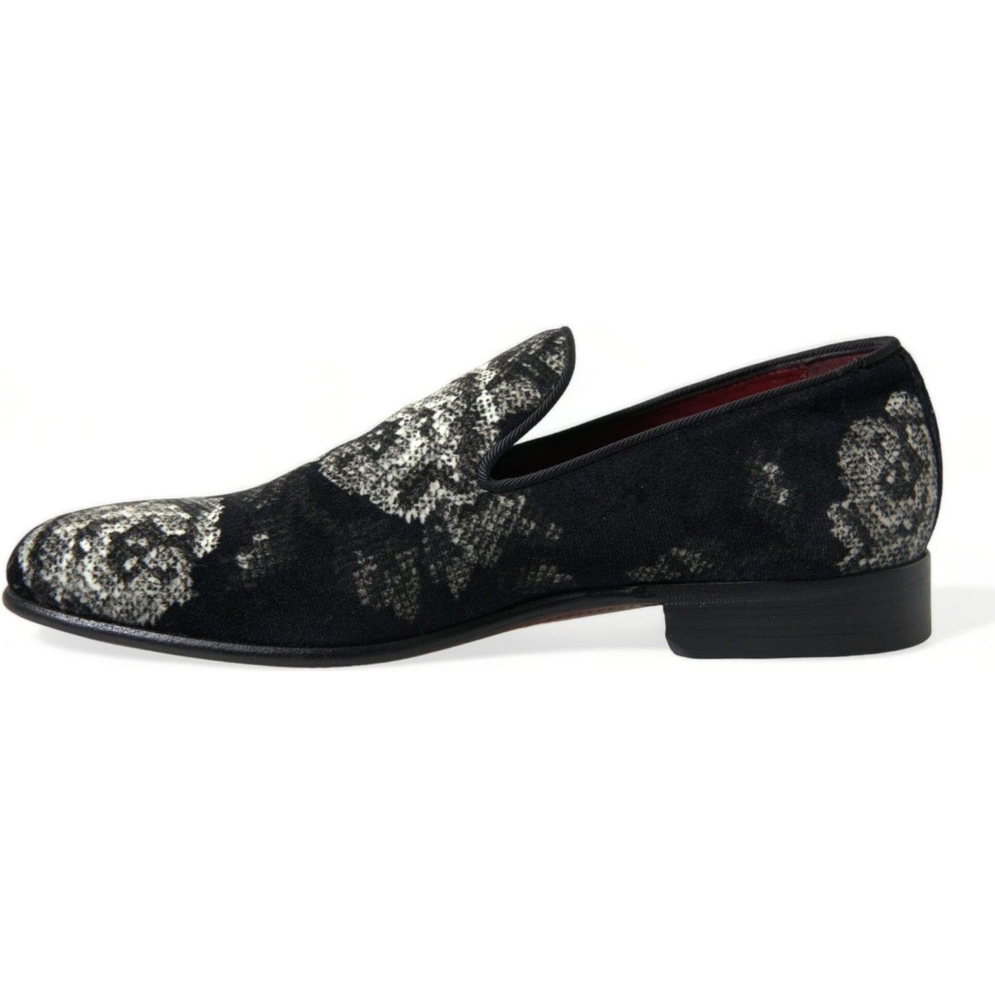 Dolce & Gabbana Black Floral Slippers Men Loafers Dress Shoes