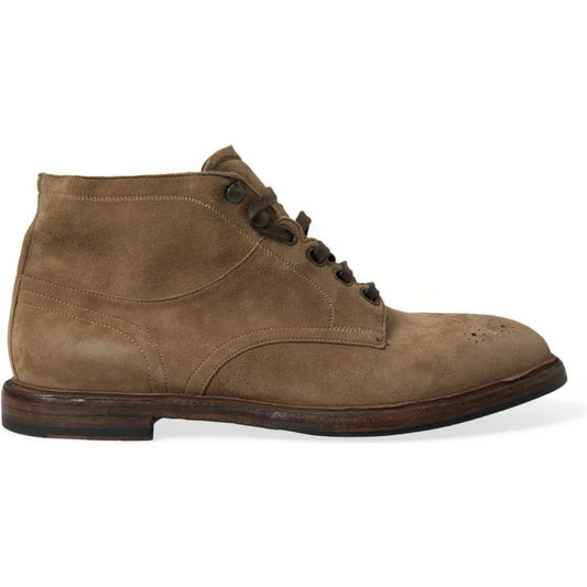 Dolce & Gabbana Brown Leather Lace Up Ankle Boots Shoes