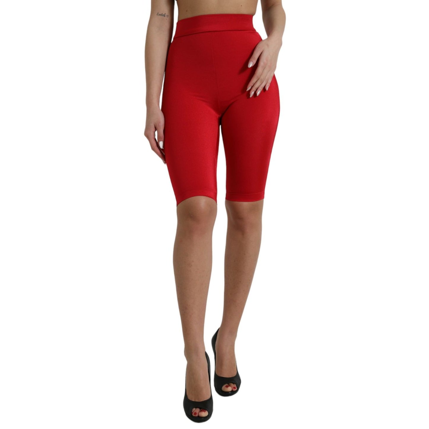Dolce & Gabbana Red Stretch High Waist Cropped Leggings Pants