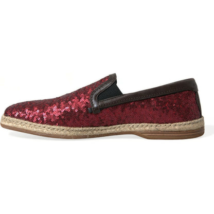 Dolce & Gabbana Red Sequined Loafers Slippers Men Shoes