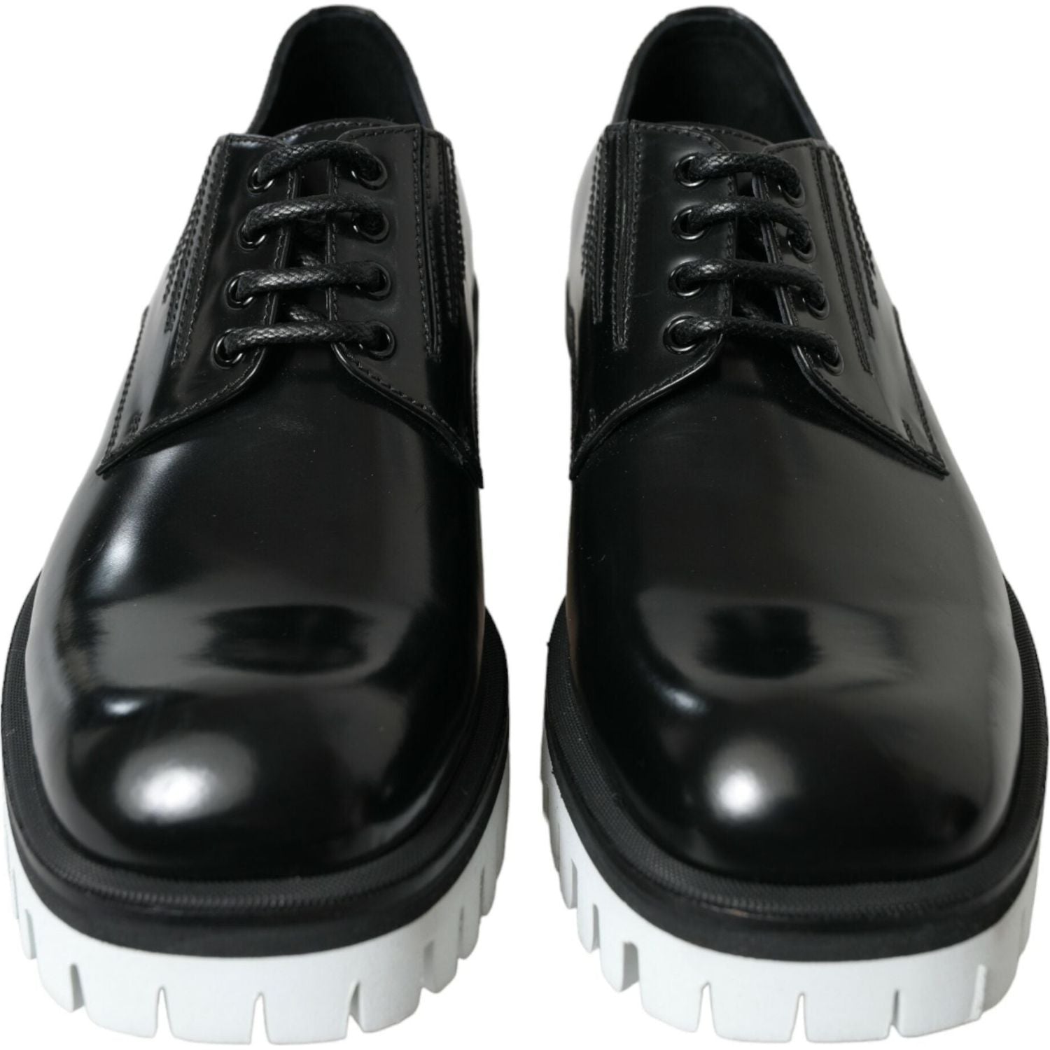 Dolce & Gabbana Black White Leather Lace Up Derby Dress Shoes