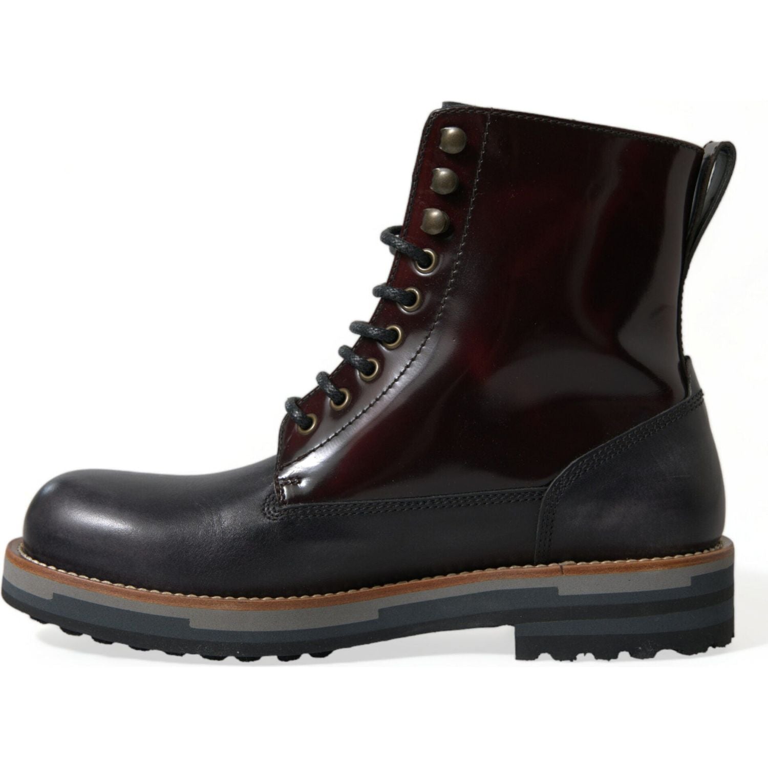 Dolce & Gabbana Black Leather Military Combat Boots Shoes