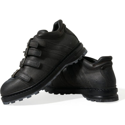 Dolce & Gabbana Black Leather Strap Men Ankle Boots Shoes