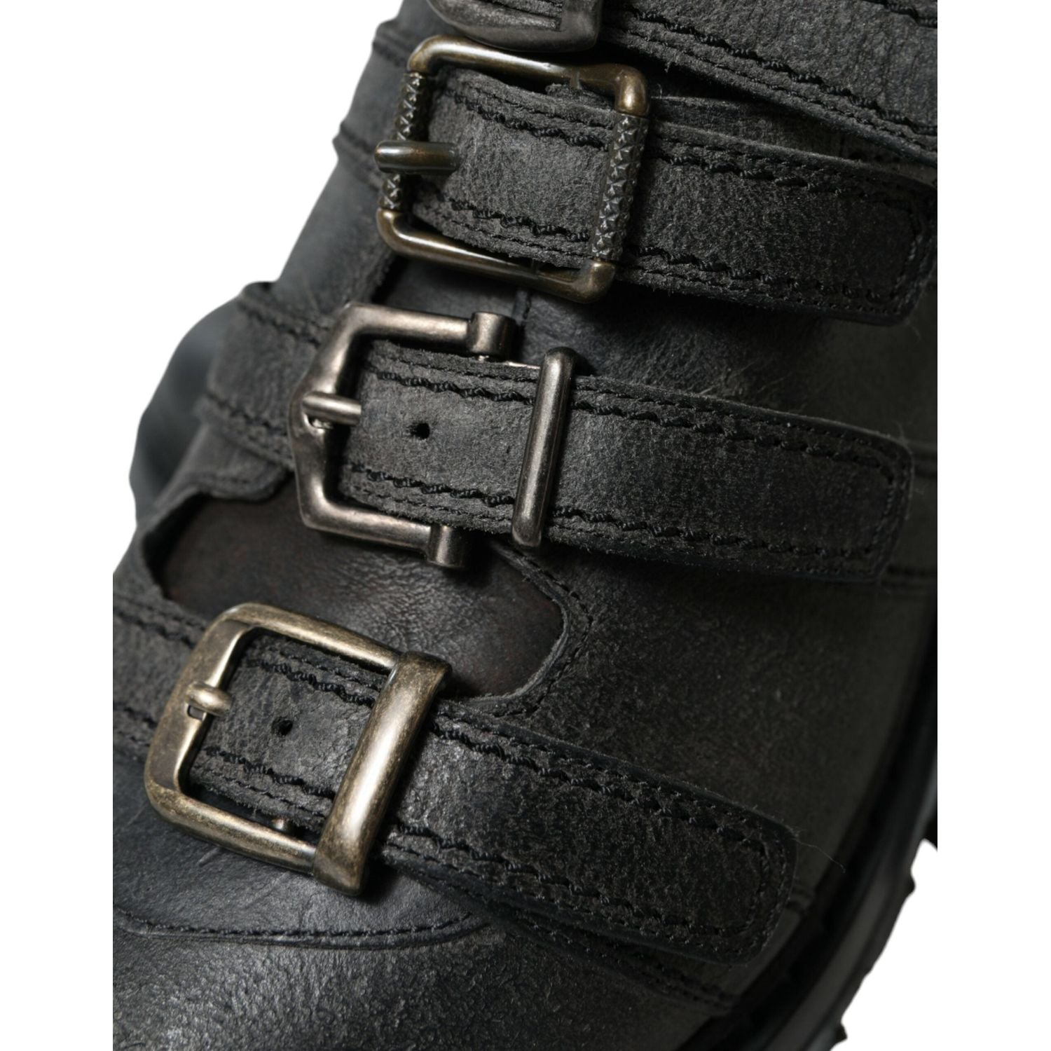 Dolce & Gabbana Black Leather Strap Men Ankle Boots Shoes