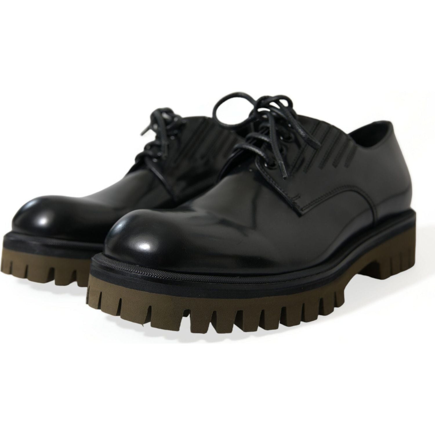 Dolce & Gabbana Black Leather Lace Up Derby Men Dress Shoes