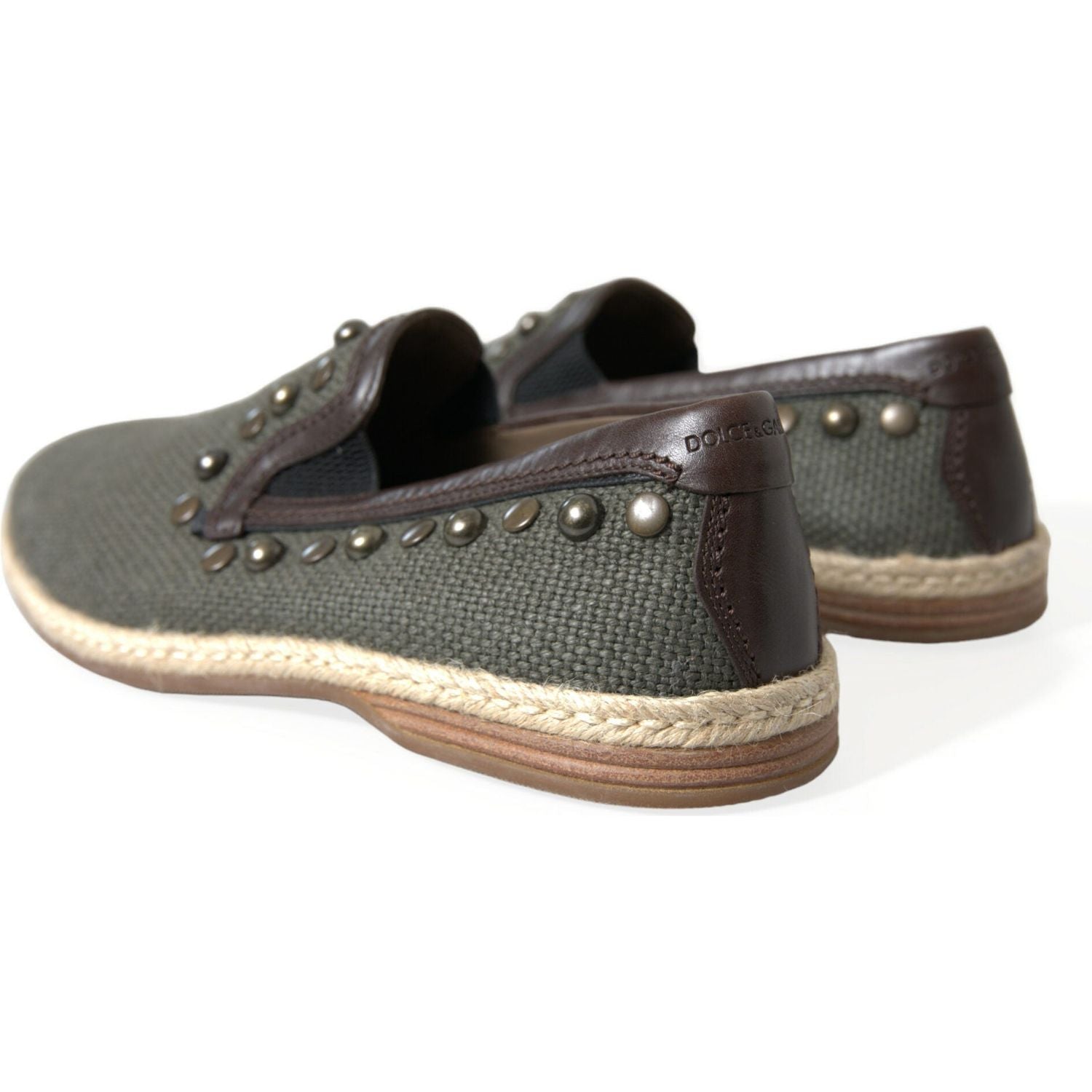 Dolce & Gabbana Gray Linen Leather Studded Loafers Shoes