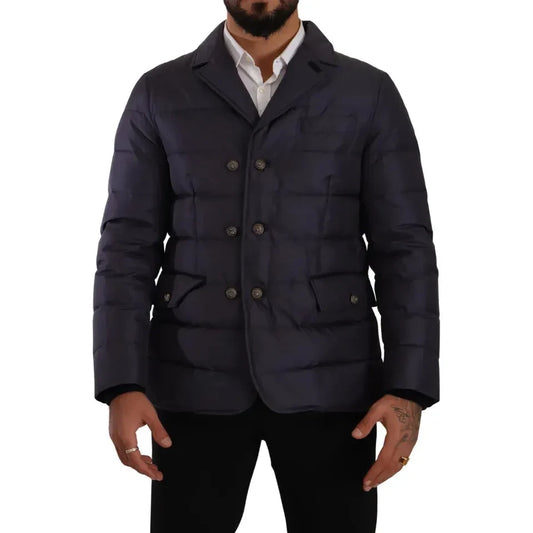 Dolce & Gabbana Blue Silk Goat Coat Blouson Winter Jacket