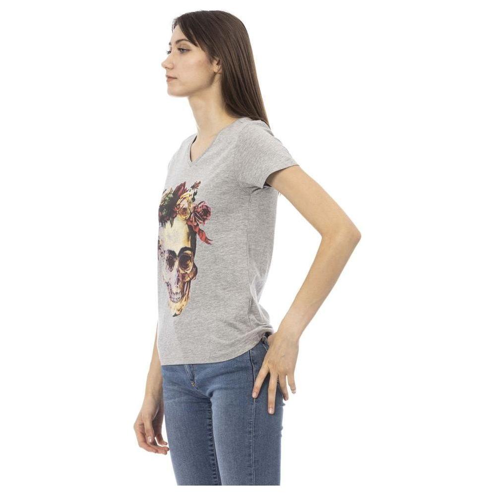 Trussardi Action Gray Cotton Women V-Neck Top