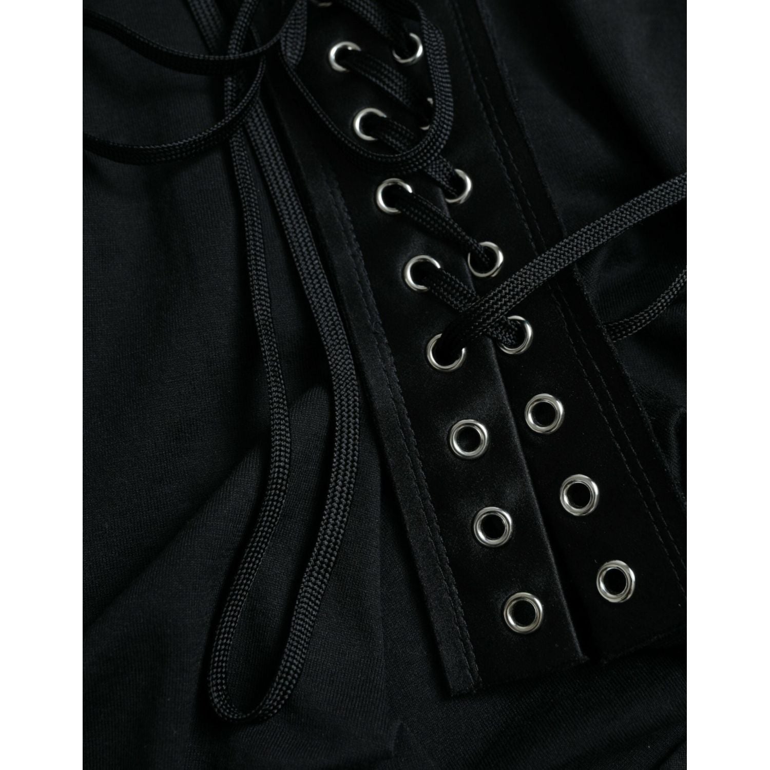 Dolce & Gabbana Black Cotton Lace Up Logo Round Neck Tank Top