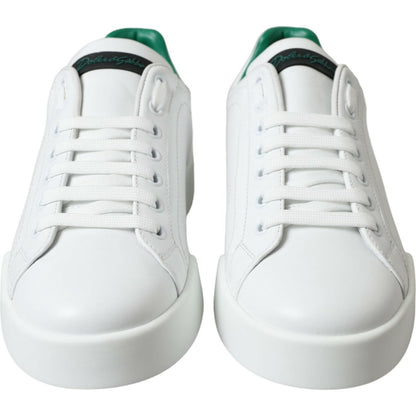 Dolce & Gabbana White Green Leather Portofino Sneakers Shoes
