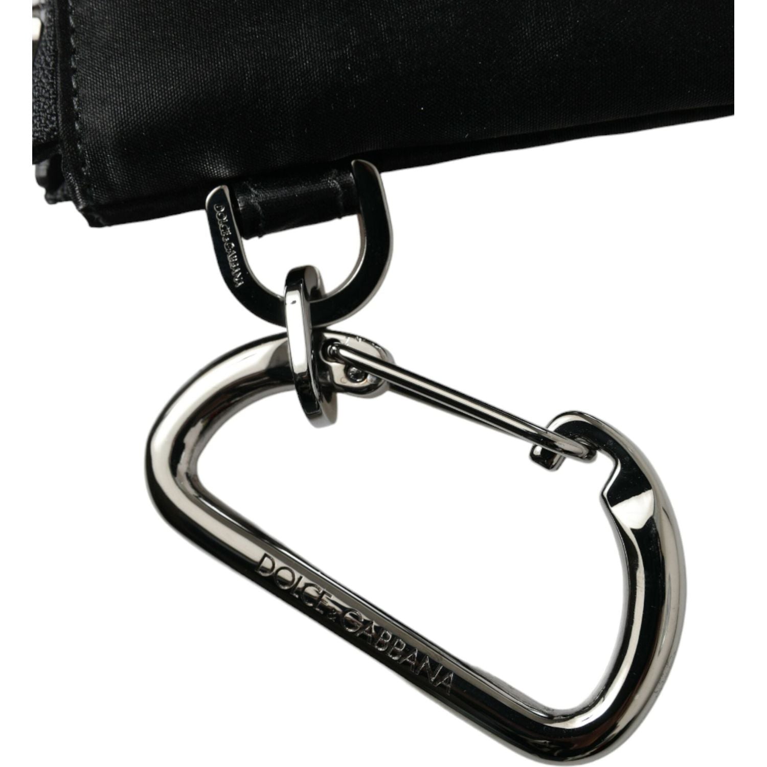 Dolce & Gabbana Black Nylon Logo Plaque Keyring Pouch Clutch Bag