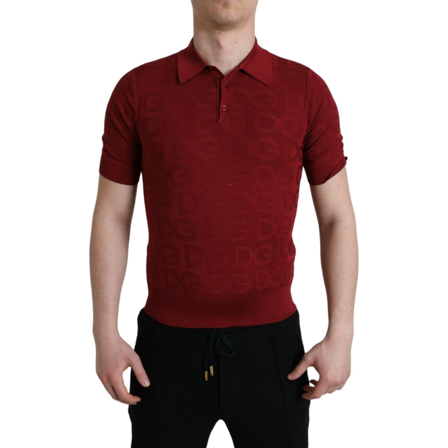 Dolce & Gabbana Maroon Collared Short Sleeve Silk T-shirt