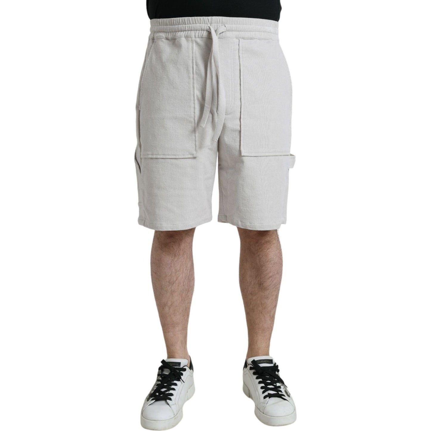 Dolce & Gabbana Beige Cotton Corduroy Logo Bermuda Shorts